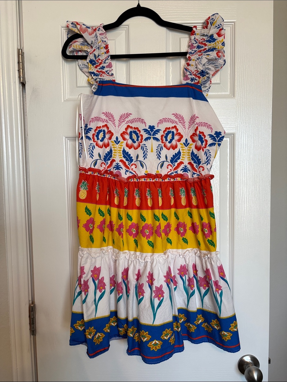 Sugarlips Floral Pineapple Tiered Sundress - White, Blue, Red, Yellow
